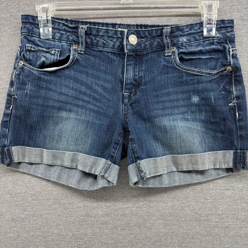 Aeropostale Womens Denim Shorts Dark‎ Wash Cuffed Size 7/8 Stretch Jean Shorts
